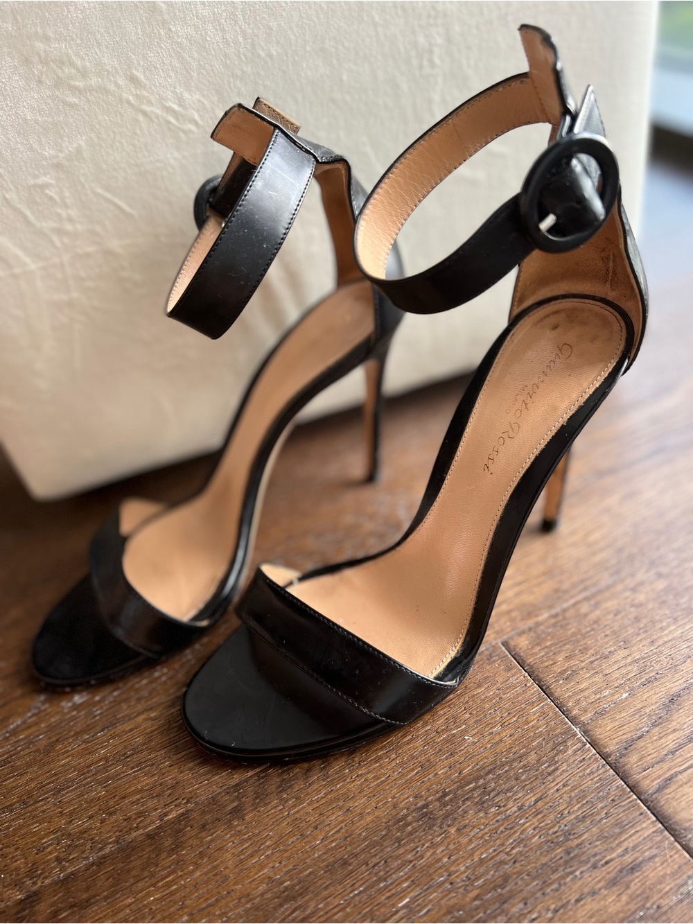Gianvito Rossi Black Leather Ankle-Strap Stiletto Sandals Size 36.5 in Box